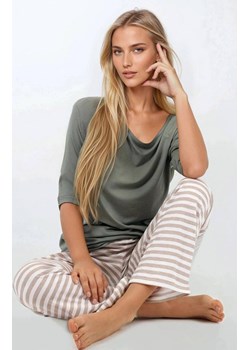 Piżama damska dwuczęściowa Forest Whispers, Kolor zielono-beżowy, Rozmiar S, Momenti per me ze sklepu Primodo w kategorii Piżamy damskie - zdjęcie 187761581