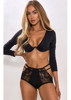 Figi damskie wysokie z koronką i paseczkami ELEGANT SHAPE, Kolor czarny, Rozmiar S, PURE SIN ze sklepu Primodo w kategorii Majtki damskie - zdjęcie 187761744