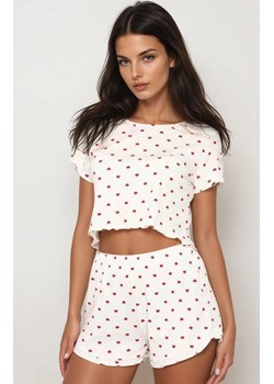 Piżama damska krótka w serduszka SWEET NIGHT, Kolor biało-czerwony, Rozmiar S/M, PURE SIN ze sklepu Intymna w kategorii Piżamy damskie - zdjęcie 187761851