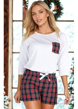 Piżama dwuczęściowa damska krótkie spodenki w kratę Vicky, Kolor biało-czerwony, Rozmiar S, Momenti per me ze sklepu Intymna w kategorii Piżamy damskie - zdjęcie 187761852