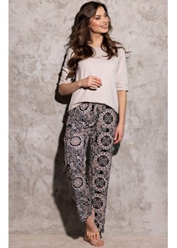 Piżama damska długa La Boheme, Kolor beżowo-czarny, Rozmiar S, Momenti per me ze sklepu Intymna w kategorii Piżamy damskie - zdjęcie 187762144