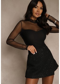 Czarne Cekinowe Spódnico-Szorty z Wełną Fedalia ze sklepu renee.pl w kategorii Szorty - zdjęcie 187766792