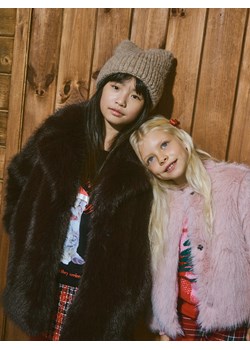 Reserved - Płaszcz ze sztucznego futerka - ciemnobrązowy ze sklepu Reserved w kategorii Płaszcze dziewczęce - zdjęcie 187766883