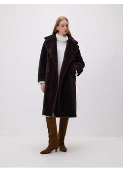 Reserved - Płaszcz ze sztucznego futerka - ciemnobrązowy ze sklepu Reserved w kategorii Płaszcze damskie - zdjęcie 187773154