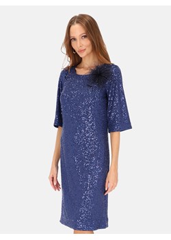 Niebieska cekinowa sukienka koktajlowa z broszką L'AF Clea ze sklepu Eye For Fashion w kategorii Sukienki - zdjęcie 187773991