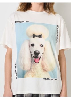 Sinsay - Bawełniana koszulka z nadrukiem - kremowy ze sklepu Sinsay w kategorii Bluzki damskie - zdjęcie 187775130