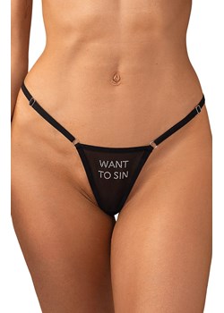 Obsessive stringi damskie z napisem z cyrkonii Violami Sin, Kolor czarny, Rozmiar S/M, Obsessive ze sklepu Intymna w kategorii Majtki damskie - zdjęcie 187782053