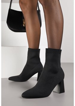 Czarne Botki Vices na Geometrycznym Obcasie z Elastyczną Cholewką Adinelle ze sklepu born2be.pl w kategorii Botki - zdjęcie 187783903