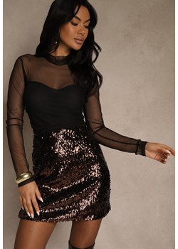 Ciemnobrązowa Cekinowa Dopasowana Spódnica Vetizine ze sklepu renee.pl w kategorii Spódnice - zdjęcie 187784180