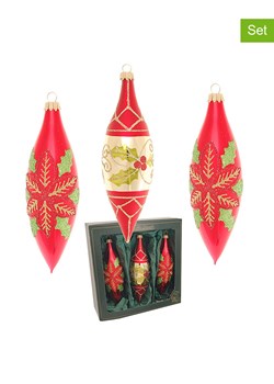 Krebs Glas Lauscha Bombki (3 szt.) w kolorze czerwono-złotym - dł. 15 cm ze sklepu Limango Polska w kategorii Dekoracje bożonarodzeniowe - zdjęcie 187792834