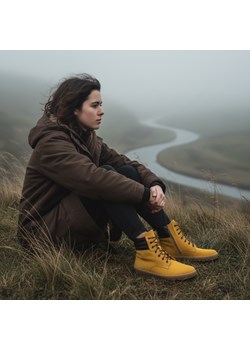 Botki damskie BAREFOOT skórzane 1796 POL zółty nubuk ze sklepu butyolivier w kategorii Botki - zdjęcie 187795981