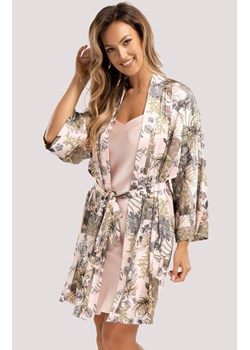 Elegancki szlafrok damski satynowy FIA, Kolor jasnoróżowy-wzór, Rozmiar S, Unikat ze sklepu Intymna w kategorii Szlafroki damskie - zdjęcie 187804013