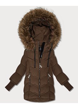 Zimowa kurtka damska z dzianinowymi ściągaczami Goodlookin brązowa (KK60615) ze sklepu goodlookin.pl w kategorii Kurtki damskie - zdjęcie 187805013