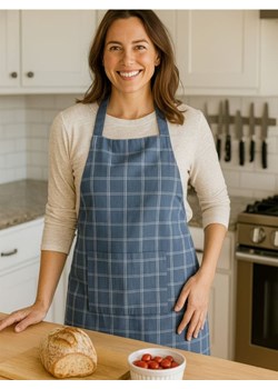 Sinsay - Fartuch kuchenny z kieszenią w kratkę - granatowy ze sklepu Sinsay w kategorii Fartuchy kuchenne - zdjęcie 187805803