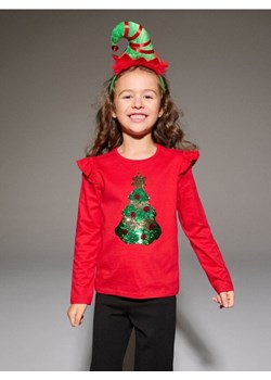 Sinsay - Świąteczna bluzka z choinką z cekinów - czerwony ze sklepu Sinsay w kategorii Bluzki dziewczęce - zdjęcie 187805824