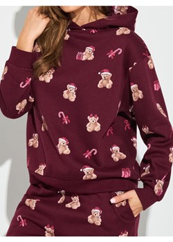 Sinsay - Świąteczna bluza z nadrukiem misiów, prezentów i lasek cukrowych - bordowy ze sklepu Sinsay w kategorii Bluzy damskie - zdjęcie 187805840