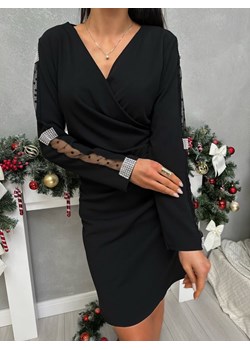 Czarna Sukienka z Kopertowym Dekoltem i Marszczeniem ze sklepu ModnaKiecka.pl w kategorii Sukienki - zdjęcie 187817564