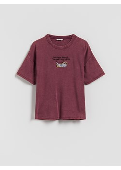 Reserved - Krótki t-shirt z haftem - bordowy ze sklepu Reserved w kategorii Bluzki dziewczęce - zdjęcie 187820893