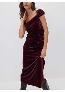 Reserved - Welurowa sukienka midi - bordowy ze sklepu Reserved w kategorii Sukienki - zdjęcie 187820982