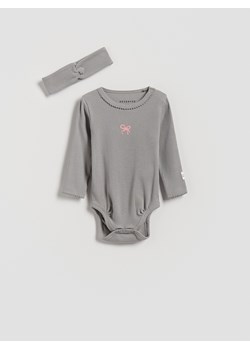 Reserved - Bawełniane body z opaską - jasnoszary ze sklepu Reserved w kategorii Body niemowlęce - zdjęcie 187821132