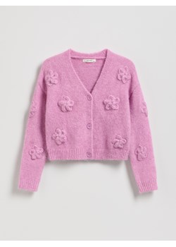 Reserved - Kardigan z kwiatową aplikacją - fioletowy ze sklepu Reserved w kategorii Swetry dziewczęce - zdjęcie 187821144