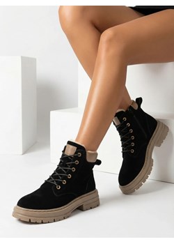 Royalfashion Czarno- brązowe damskie ocieplane botki typu trapery Radoras ze sklepu royalfashion.pl w kategorii Workery damskie - zdjęcie 187823103