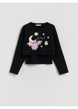 Reserved - Dwuwarstwowa koszulka Pusheen - czarny ze sklepu Reserved w kategorii Bluzki dziewczęce - zdjęcie 187824574
