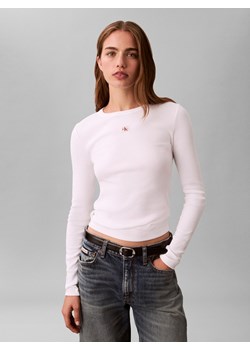 Calvin Klein Jeans Damska koszulka z długim rękawem Kobiety Bawełna biały jednolity ze sklepu vangraaf w kategorii Bluzki damskie - zdjęcie 187831250