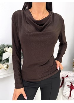 Ciemnobrązowa Połyskująca Bluzka z Lejącym Dekoltem ze sklepu ModnaKiecka.pl w kategorii Bluzki damskie - zdjęcie 187847171