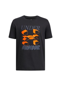 Chłopięcy t-shirt z nadrukiem Under Armour UA B Split Big Logo SS - czarny ze sklepu Sportstylestory.com w kategorii T-shirty chłopięce - zdjęcie 187847494