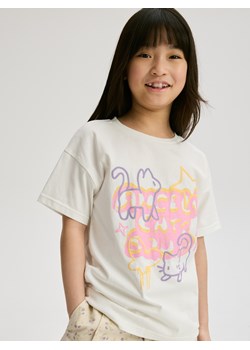 Reserved - Bawełniany t-shirt z nadrukiem - złamana biel ze sklepu Reserved w kategorii Bluzki dziewczęce - zdjęcie 187849223