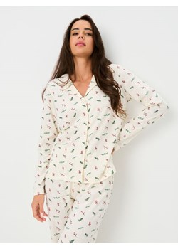 Sinsay - Świąteczna piżama dwuczęściowa z wzorem ostrokrzewu - kremowy ze sklepu Sinsay w kategorii Piżamy damskie - zdjęcie 187850683