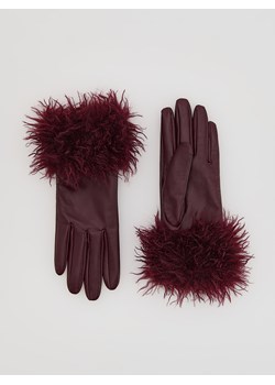 Reserved - Skórzane rękawiczki z futerkiem - mahoniowy ze sklepu Reserved w kategorii Rękawiczki damskie - zdjęcie 187853851