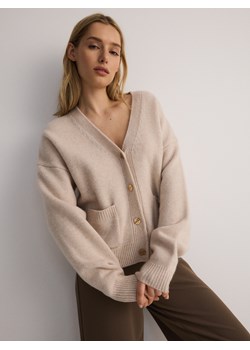 Reserved - Wełniany kardigan z kieszeniami - beżowy ze sklepu Reserved w kategorii Swetry damskie - zdjęcie 187854543