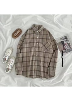 Damska koszula oversize w kratę - Beżowy L ze sklepu Intimica.pl w kategorii Koszule damskie - zdjęcie 187855421