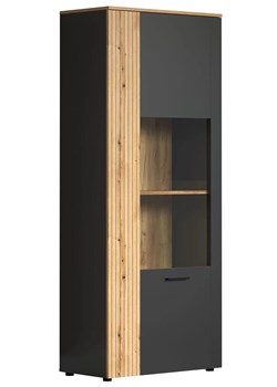 Wysoka witryna z lamelami grafit + dąb evok E0-B65 ze sklepu Edinos.pl w kategorii Regały i witryny - zdjęcie 187856391