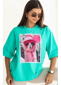 Oversizowy t-shirt damski lama zielony ze sklepu intimiti.pl w kategorii Bluzki damskie - zdjęcie 187858220