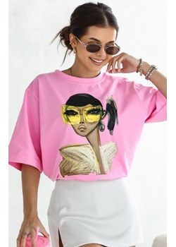 Oversizowy t-shirt damski żółte okulary różowy ze sklepu intimiti.pl w kategorii Bluzki damskie - zdjęcie 187858923