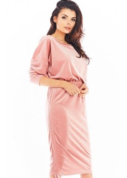 Welurowa sukienka z regulowaną długością różowa A405 ze sklepu intimiti.pl w kategorii Sukienki - zdjęcie 187859040