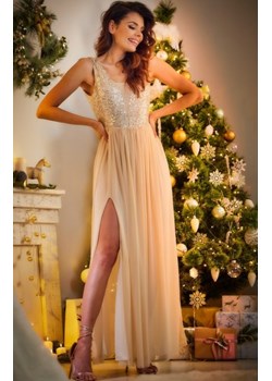 Awama A486 maxi sukienka z cekinami beżowa ze sklepu intimiti.pl w kategorii Sukienki - zdjęcie 187859050
