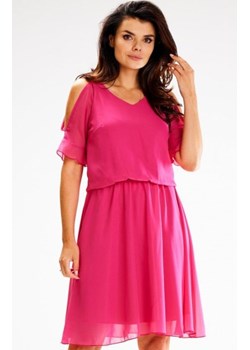 Awama A656 szyfonowa sukienka z rozcięciami różowa ze sklepu intimiti.pl w kategorii Sukienki - zdjęcie 187859274