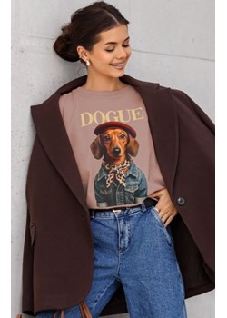 Oversizowy t-shirt damski Dogue cappucino ze sklepu intimiti.pl w kategorii Bluzki damskie - zdjęcie 187859302