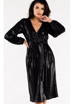 Połyskująca czarna sukienka midi A564 ze sklepu intimiti.pl w kategorii Sukienki - zdjęcie 187859452