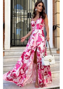 Bicotone 259-12 satynowa długa sukienka w kwiaty ze sklepu intimiti.pl w kategorii Sukienki - zdjęcie 187859704