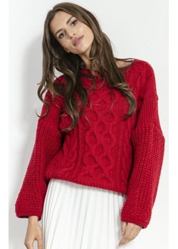 *Czerwony oversizowy sweter Fobya F866 ze sklepu intimiti.pl w kategorii Swetry damskie - zdjęcie 187859830