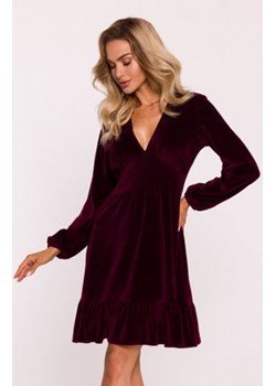Moe welurowa sukienka z karczkiem bordowa M826 ze sklepu intimiti.pl w kategorii Sukienki - zdjęcie 187859930