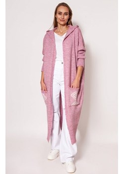MKM PA020 długi kardigan z kapturem różowy ze sklepu intimiti.pl w kategorii Swetry damskie - zdjęcie 187859982
