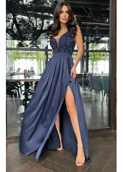 Satynowa długa sukienka z koronką 267-01 ze sklepu intimiti.pl w kategorii Sukienki - zdjęcie 187860121