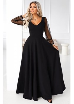 Numoco 640-2 LORETTA wyjątkowa długa sukienka z tiulowymi rękawami i dekoltem ze sklepu intimiti.pl w kategorii Sukienki - zdjęcie 187860170