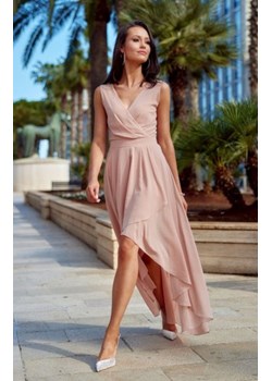 Szyfonowa sukienka z asymetrycznym przodem 0294 cappucino ze sklepu intimiti.pl w kategorii Sukienki - zdjęcie 187860314